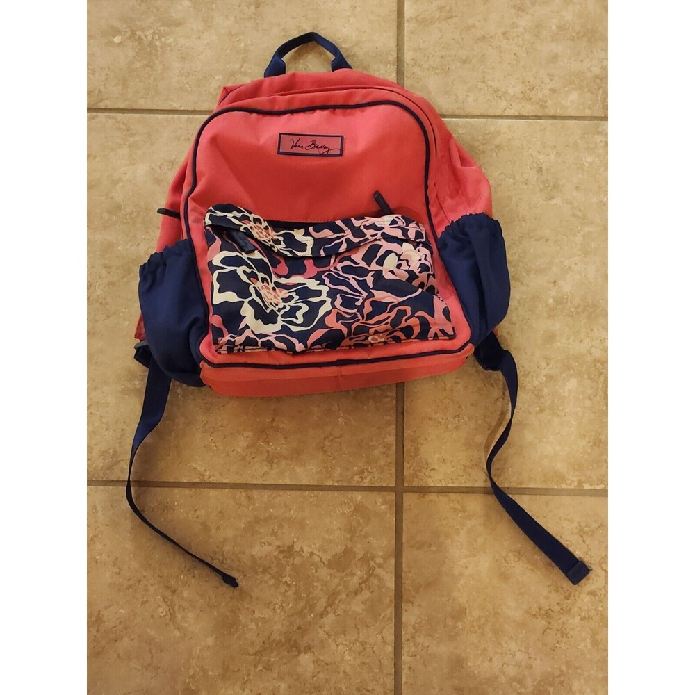 Vera Bradley Backpack Book Bag Floral Flowers Pink Blue White Zip Compartments